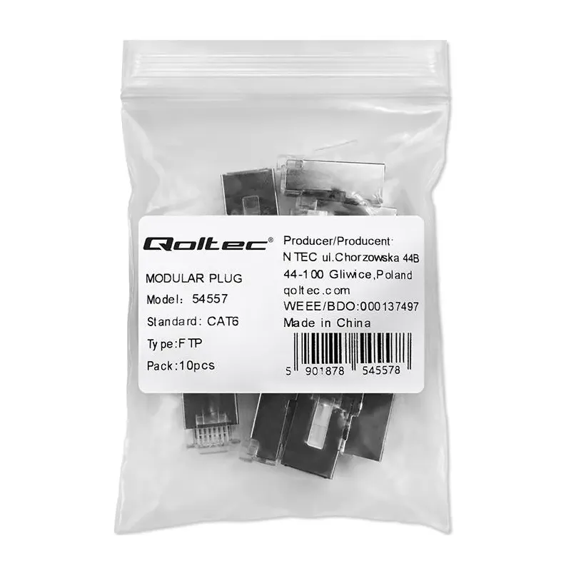 Wtyk QOLTEC złącze modularne RJ45 | CAT6 | FTP | Pozłacane styki | 10 sztuk
