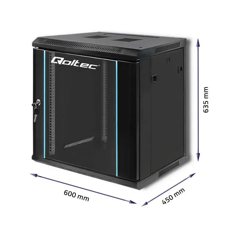 Szafa RACK Qoltec 19" | 12U | 450x600x635 | Czarna | Wisząca