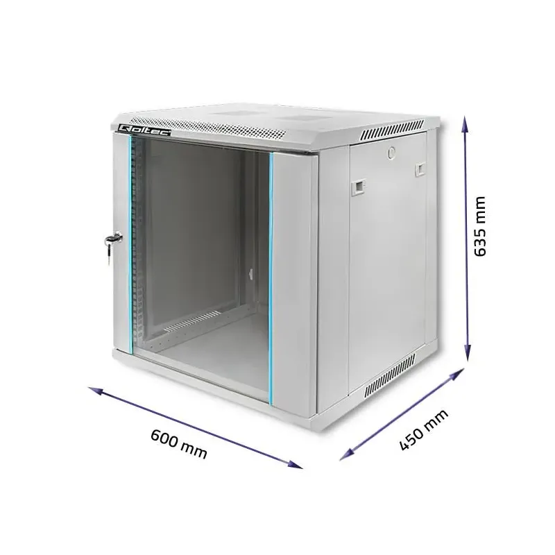 Szafa RACK Qoltec 19" | 12U | 600x635x450 | Szara | Wisząca