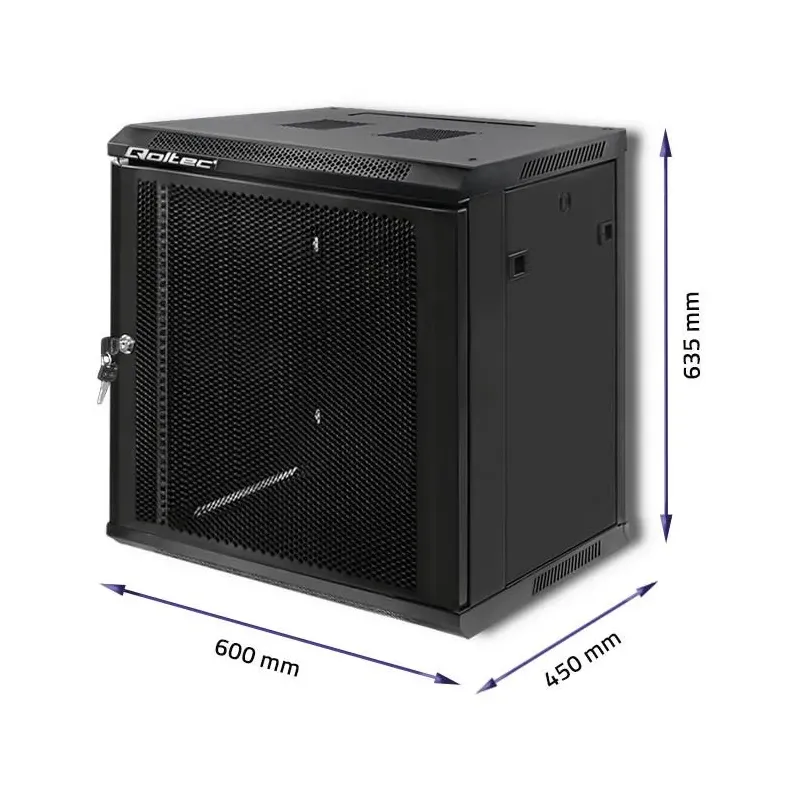 Szafa RACK Qoltec 19" | 12U | 450x600x635 | Perforowane drzwi | Wisząca