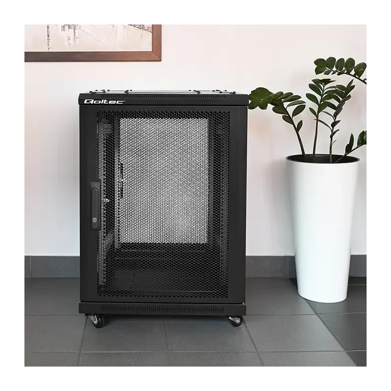 Szafa RACK Qoltec 19" | 15U | 600x600x855 | Perforowane drzwi | Stalowa