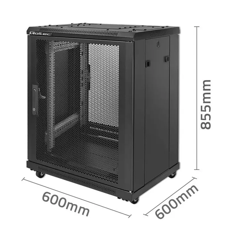 Szafa RACK Qoltec 19" | 15U | 600x600x855 | Perforowane drzwi | Stalowa