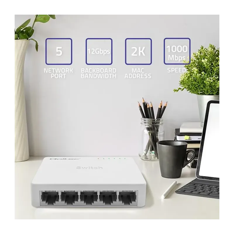 Switch niezarządzalny Qoltec przełącznik sieciowy 5 x port RJ45 | 1000Mbps