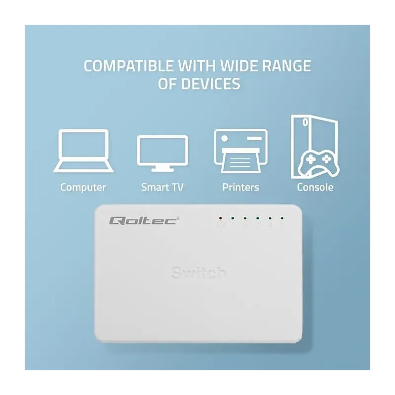Switch niezarządzalny Qoltec przełącznik sieciowy 5 x port RJ45 | 1000Mbps