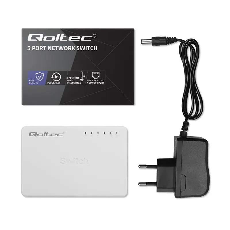 Switch niezarządzalny Qoltec przełącznik sieciowy 5 x port RJ45 | 1000Mbps