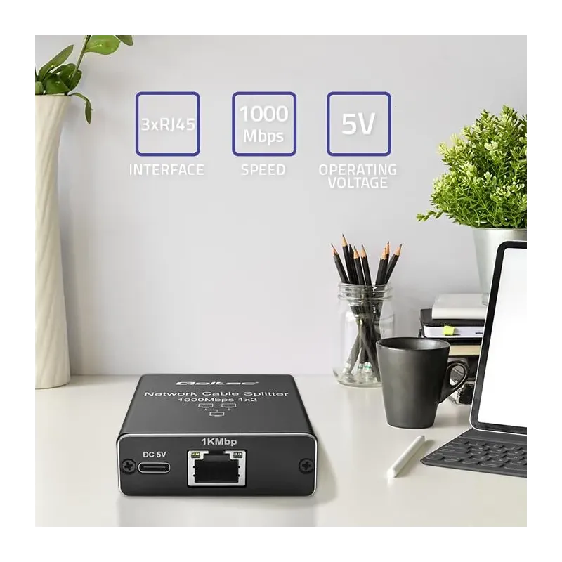 Switch niezarządzalny Qoltec mini rozdzielacz splitter 1x2 port RJ45 |