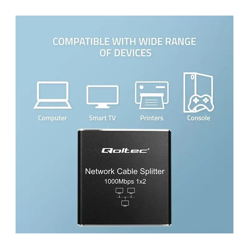 Switch niezarządzalny Qoltec mini rozdzielacz splitter 1x2 port RJ45 |