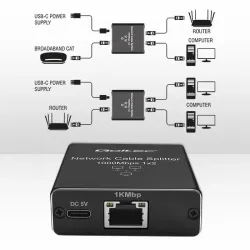 Switch niezarządzalny Qoltec mini rozdzielacz splitter 1x2 port RJ45 |