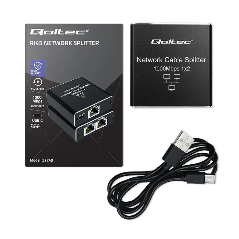 Switch niezarządzalny Qoltec mini rozdzielacz splitter 1x2 port RJ45 |