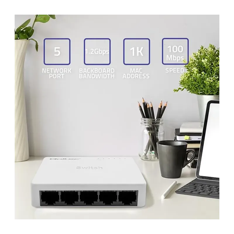 Switch niezarządzalny Qoltec przełącznik sieciowy 5 x port RJ45 | 100Mbps |