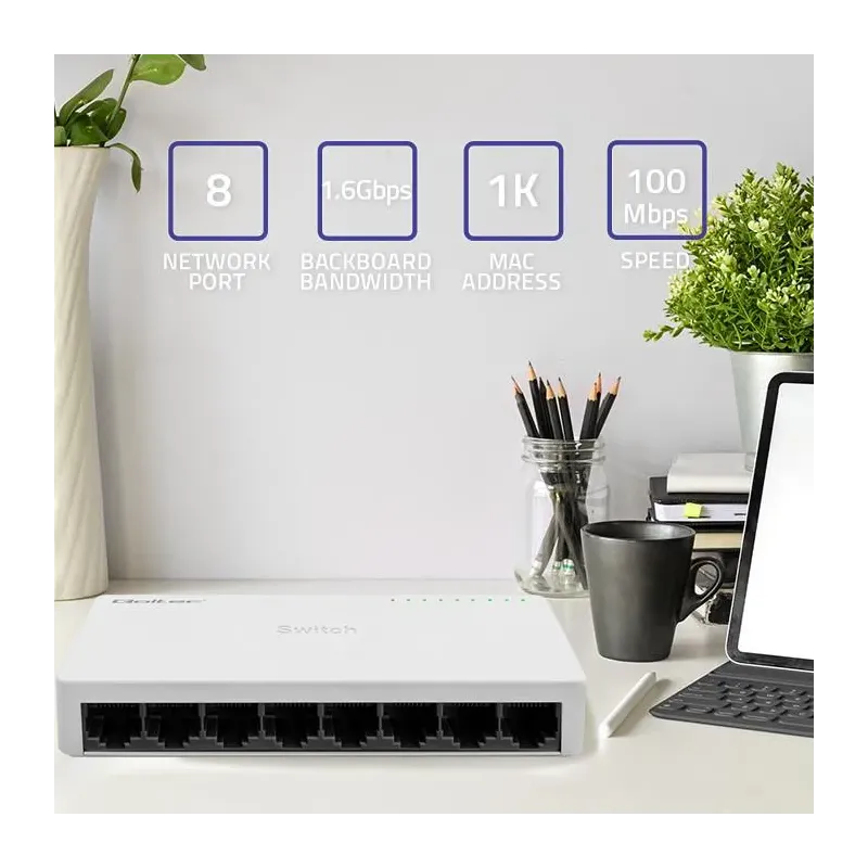 Switch niezarządzalny Qoltec przełącznik sieciowy 8 x port RJ45 | 100Mbps |
