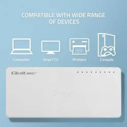 Switch niezarządzalny Qoltec przełącznik sieciowy 8 x port RJ45 | 100Mbps |