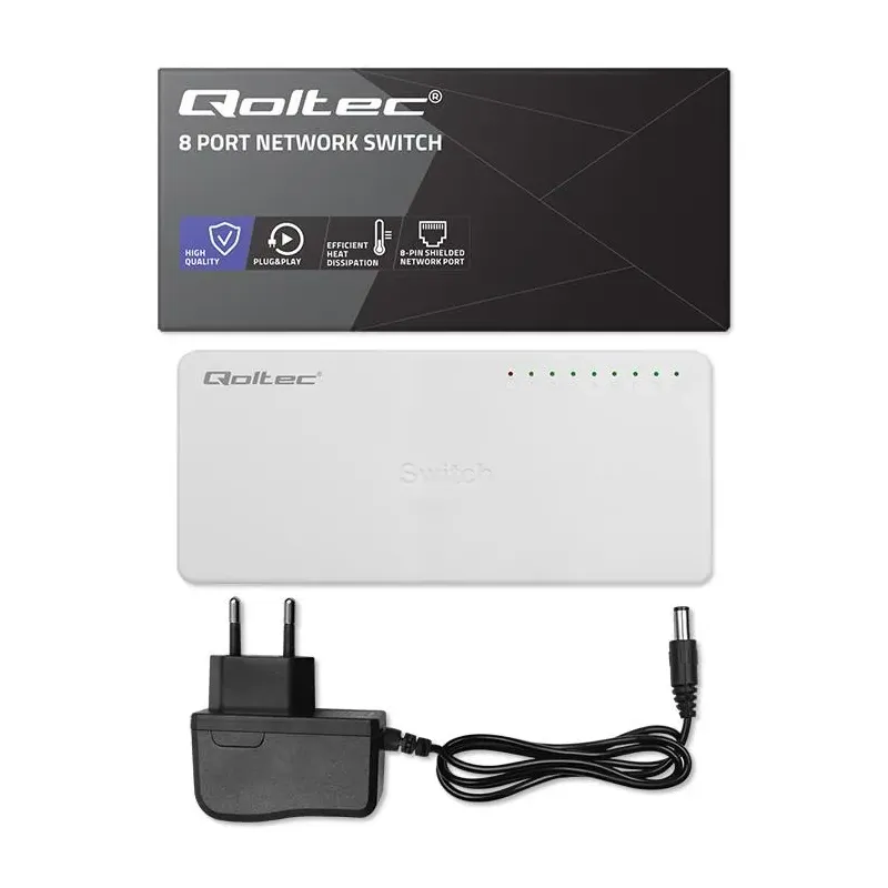 Switch niezarządzalny Qoltec przełącznik sieciowy 8 x port RJ45 | 100Mbps |