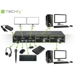 Przełącznik KVM Techly 2-portowy DisplayPort/USB 2x1 Dual Head Video