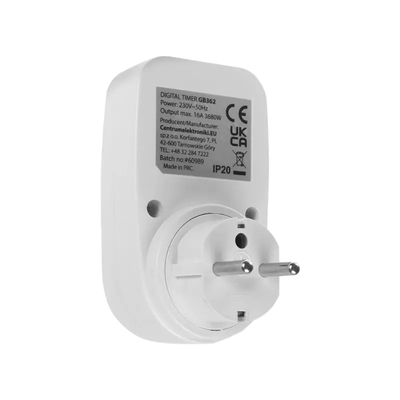 Włącznik czasowy timer cyfrowy GreenBlue GB362 E, max. obciążenie 16A, IP20
