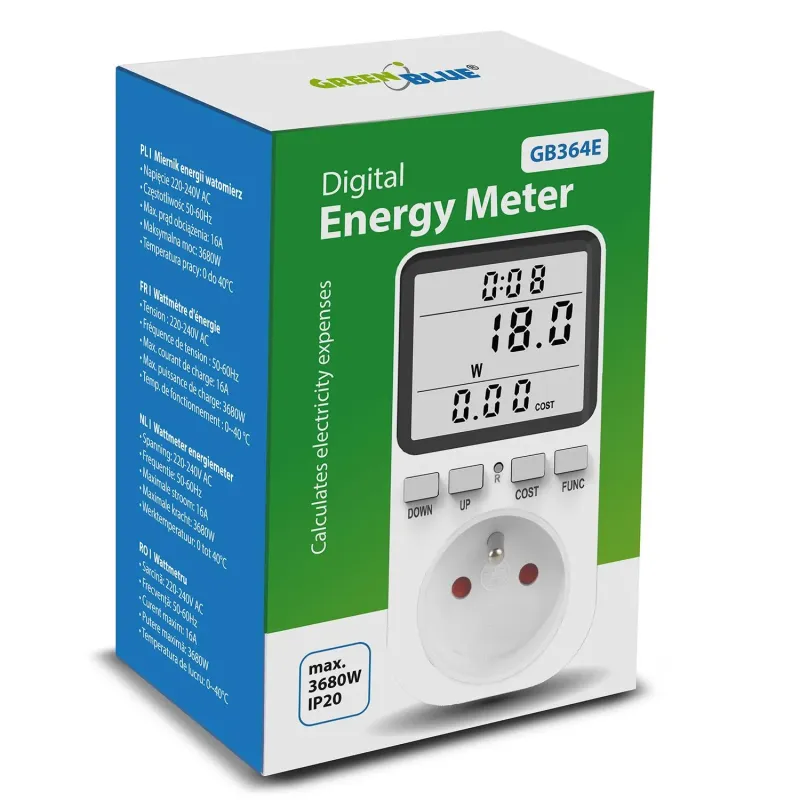 Miernik energii GreenBlue GB364 E, watomierz, typ E, 220-240V AC, 50Hz,