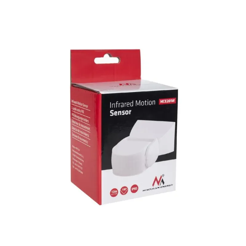 Czujnik ruchu PIR Maclean MCE201W, na podczerwień, IP65, czarny, zasięg 12m
