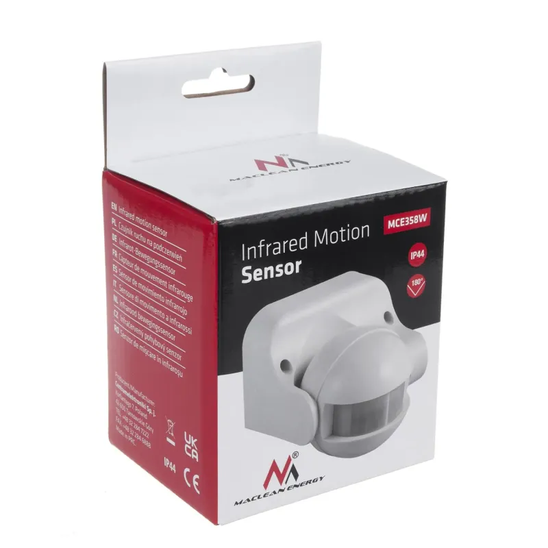 Czujnik ruchu PIR Maclean MCE358 W, na podczerwień, IP44, biały, zasięg