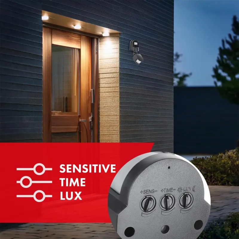 Czujnik ruchu i zmierzchu ścienny Maclean, 180°, max. 1200W, szary, MCE25