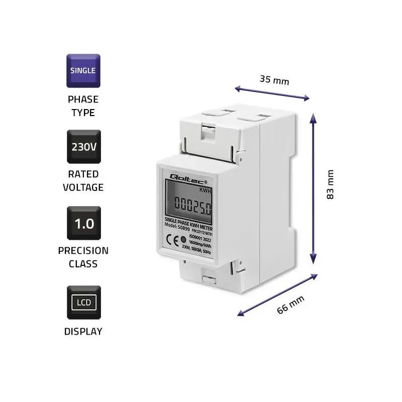 Miernik zużycia energii Qoltec na szynę DIN | jednofazowy elektroniczny