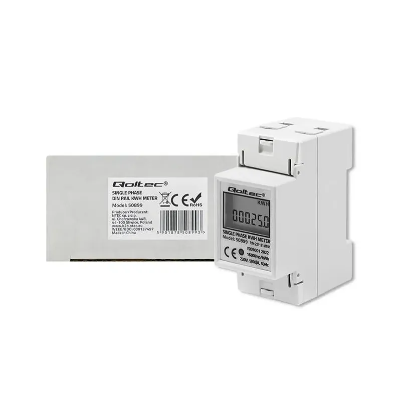 Miernik zużycia energii Qoltec na szynę DIN | jednofazowy elektroniczny