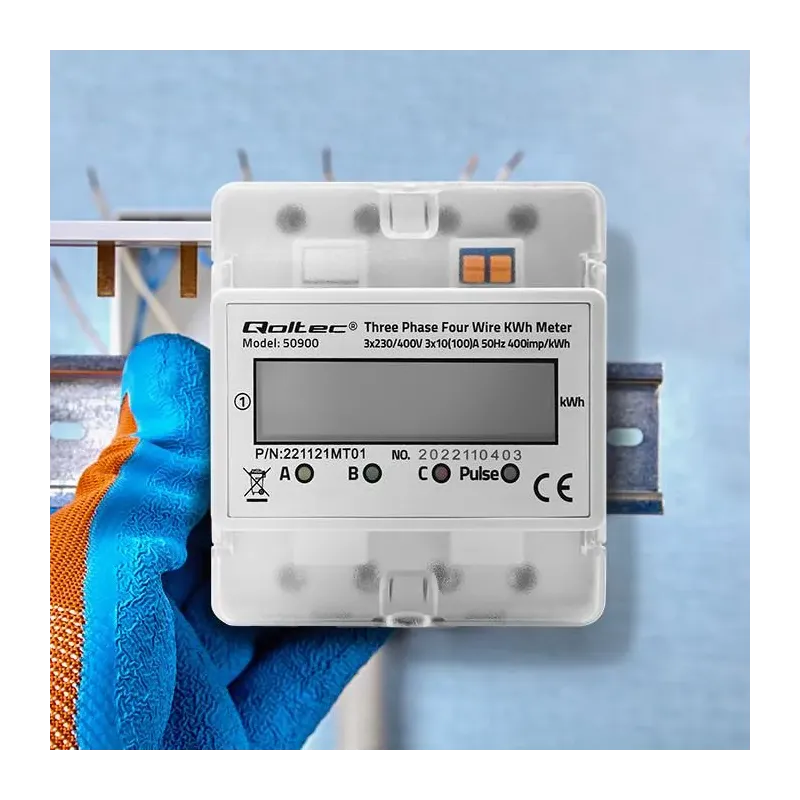 Miernik zużycia energii Qoltec na szynę DIN | trójfazowy elektroniczny