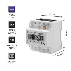 Miernik zużycia energii Qoltec na szynę DIN | trójfazowy elektroniczny