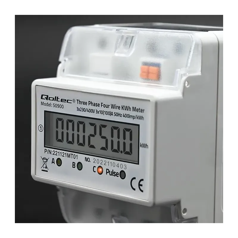 Miernik zużycia energii Qoltec na szynę DIN | trójfazowy elektroniczny