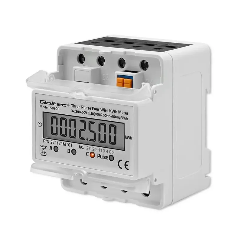 Miernik zużycia energii Qoltec na szynę DIN | trójfazowy elektroniczny