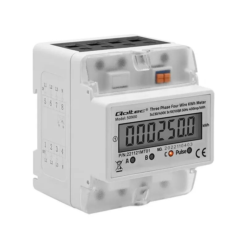 Miernik zużycia energii Qoltec na szynę DIN | trójfazowy elektroniczny