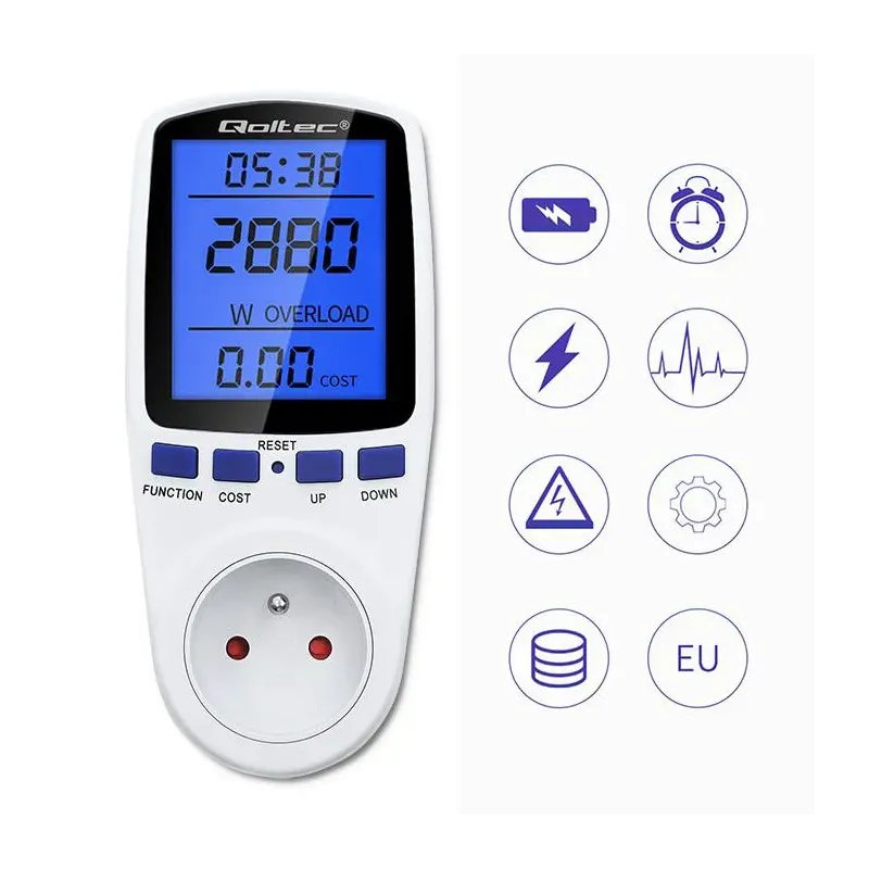 Watomierz Qoltec Licznik zużycia energii PM0626 | 3680W | 16A | LCD