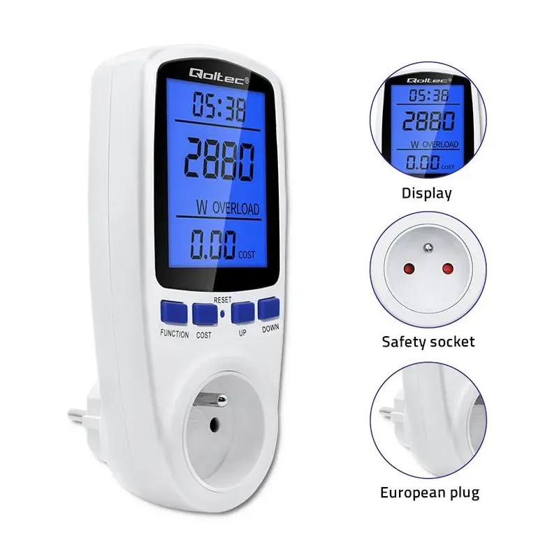 Watomierz Qoltec Licznik zużycia energii PM0626 | 3680W | 16A | LCD