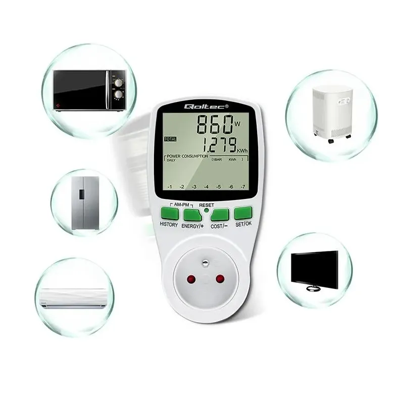Watomierz Qoltec Licznik zużycia energii PM0627 z historią pomiaru | 3680W