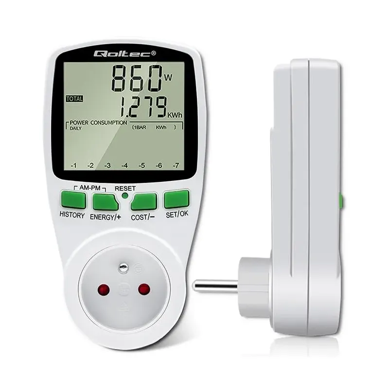 Watomierz Qoltec Licznik zużycia energii PM0627 z historią pomiaru | 3680W