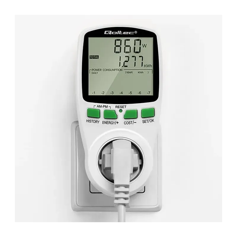 Watomierz Qoltec Licznik zużycia energii PM0627 z historią pomiaru | 3680W