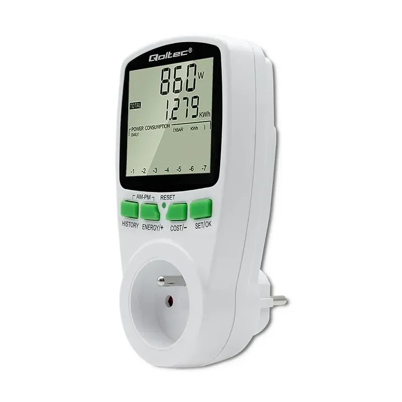 Watomierz Qoltec Licznik zużycia energii PM0627 z historią pomiaru | 3680W