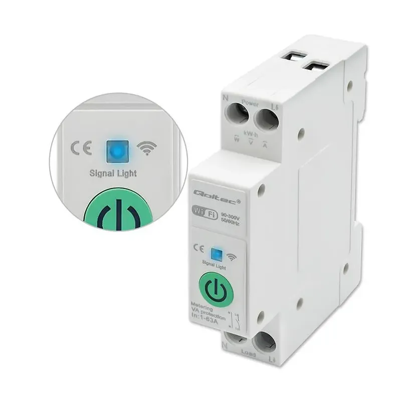Przekaźnik Wi-Fi Qoltec 63A na szynę DIN z licznikiem energii elektyrcznej