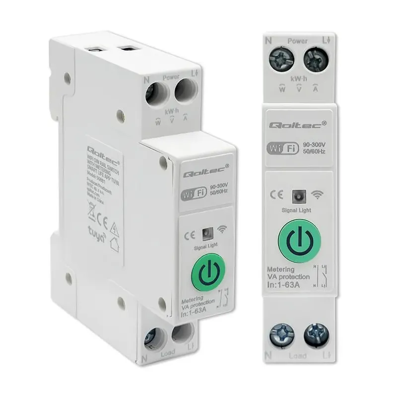 Przekaźnik Wi-Fi Qoltec 63A na szynę DIN z licznikiem energii elektyrcznej