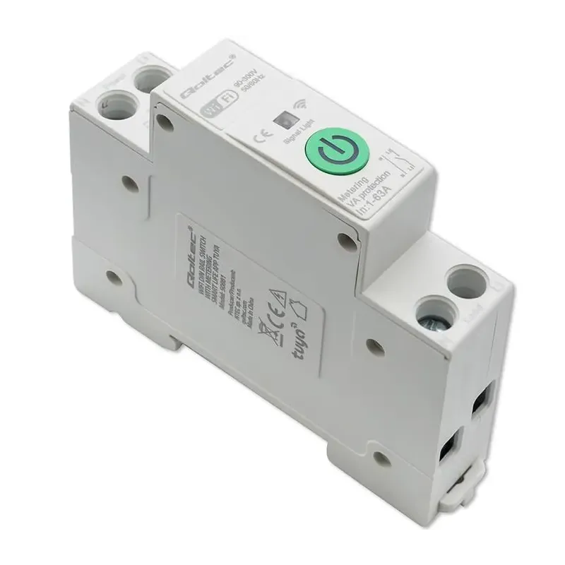 Przekaźnik Wi-Fi Qoltec 63A na szynę DIN z licznikiem energii elektyrcznej