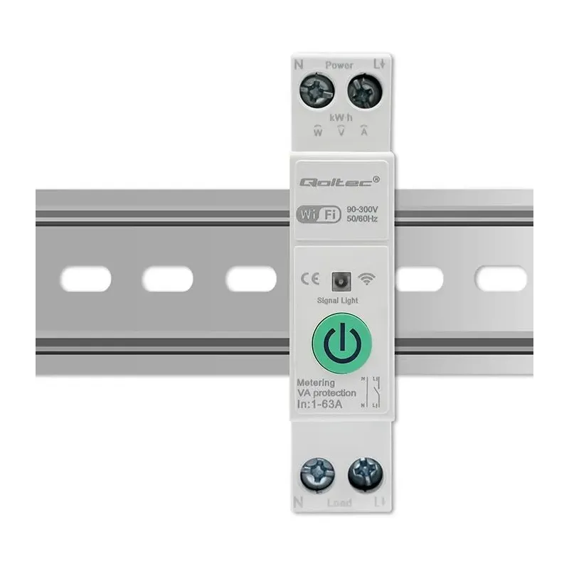 Przekaźnik Wi-Fi Qoltec 63A na szynę DIN z licznikiem energii elektyrcznej