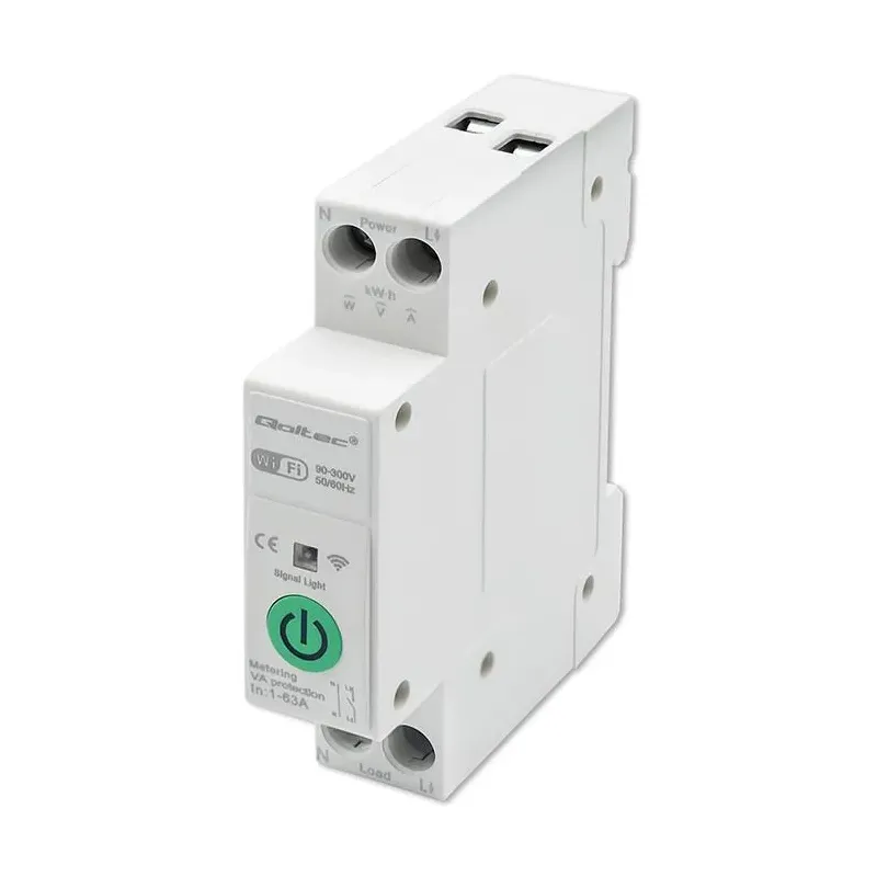 Przekaźnik Wi-Fi Qoltec 63A na szynę DIN z licznikiem energii elektyrcznej