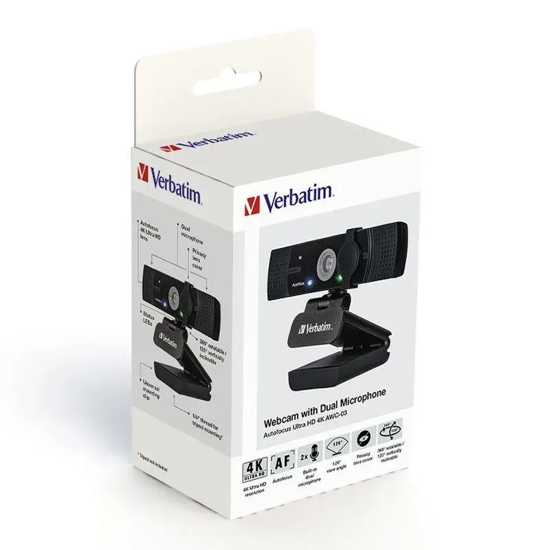 Kamera internetowa Verbatim AWC-03 4K UHD USB 2.0 z podwójnym mikrofonem