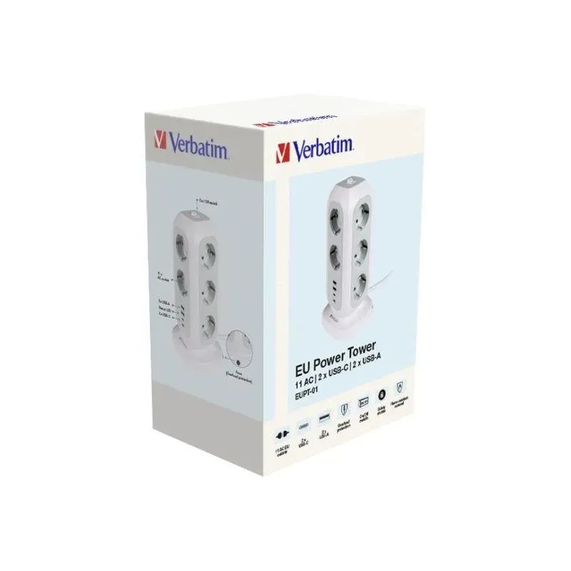 Listwa zasilająca Verbatim EUPT-01 EU Power Tower 11xAC 2xUSB 2xUSB-C