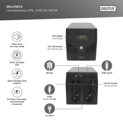 Zasilacz awaryjny UPS DIGITUS Line-Ineractive LCD 1000VA/600W, 2x12V/7Ah,