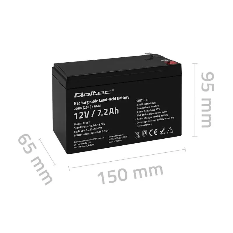 Akumulator AGM Qoltec 12V | 7.2Ah