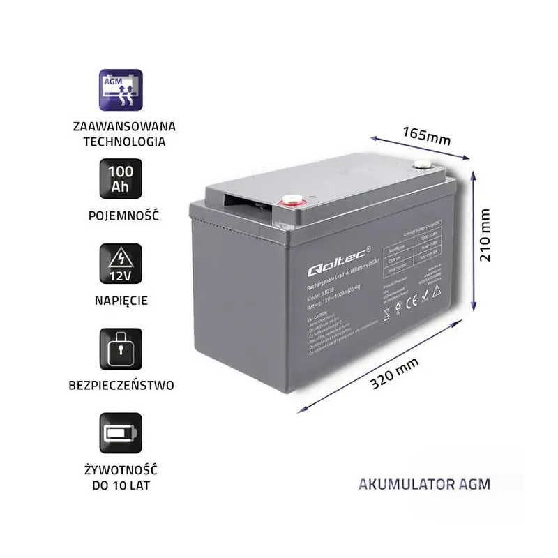 Akumulator AGM Qoltec 12V | 100Ah