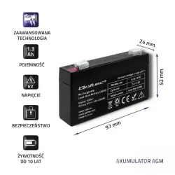 Akumulator AGM Qoltec 6V | 1.3Ah