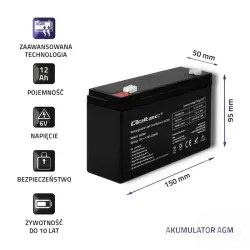 Akumulator AGM Qoltec 6V | 12Ah