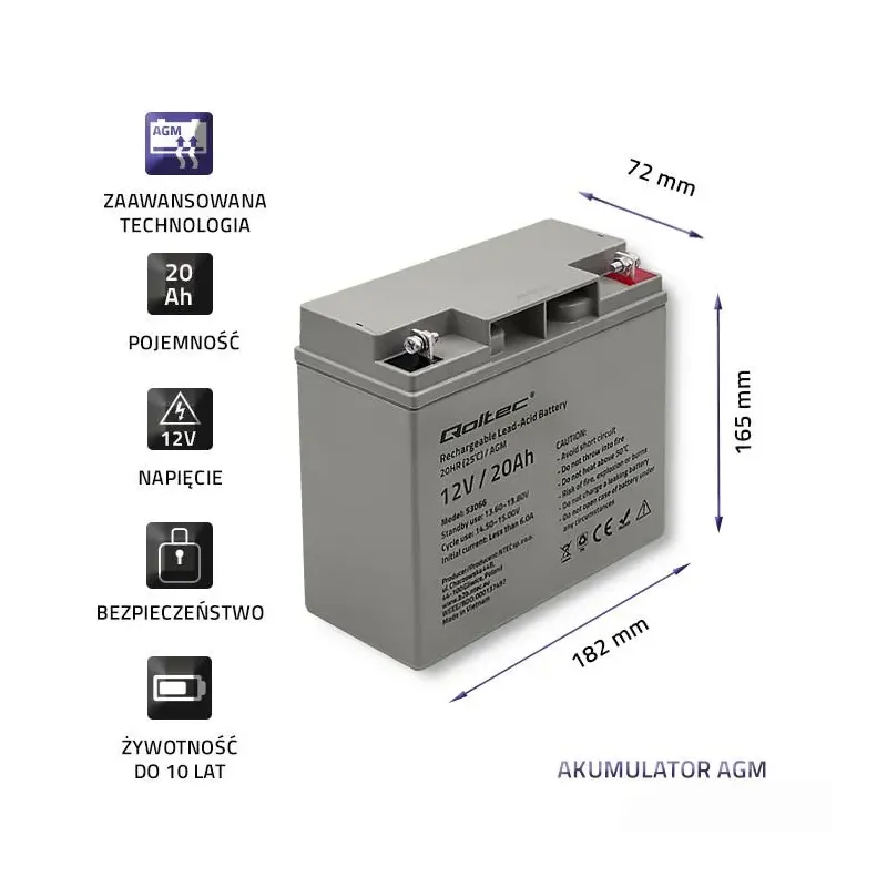 Akumulator AGM Qoltec 12V | 20Ah