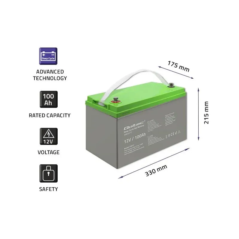 Akumulator żelowy Qoltec Deep Cycle | 12V | 100Ah | 30,5k